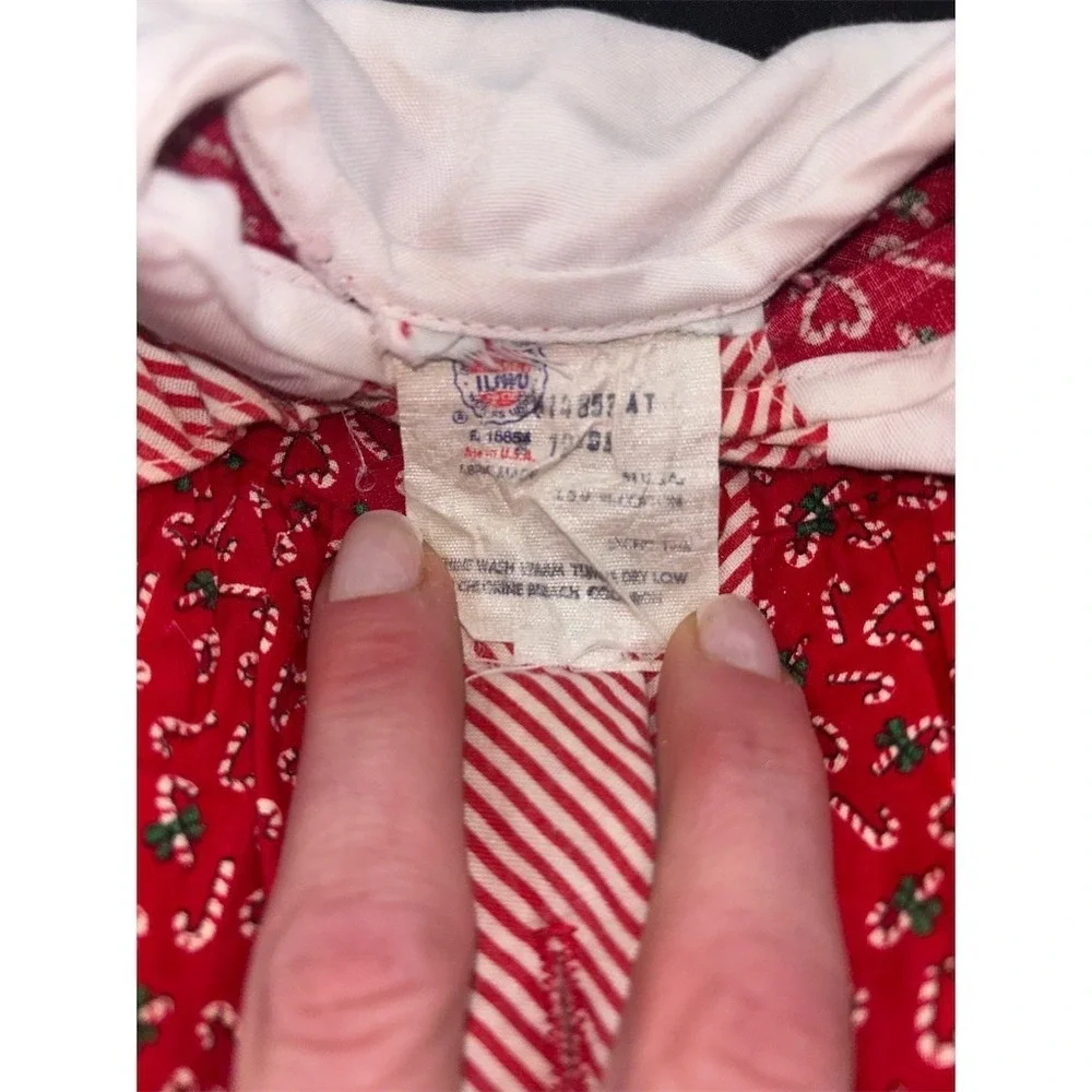 Vintage Bryan Baby Girl Romper 12M Red Candy Cane Print Christmas One Piece